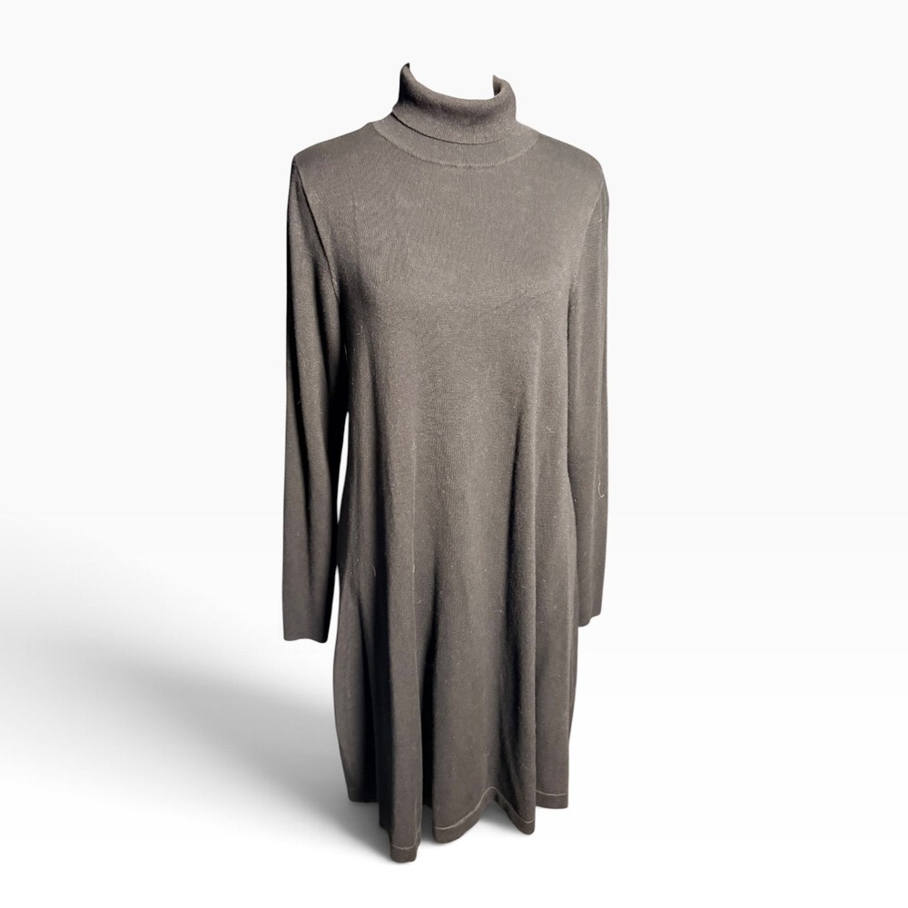 Apt. 9 Womens Black Turtleneck A-Line Knit Sweater Dress XL Long Sleeve Midi